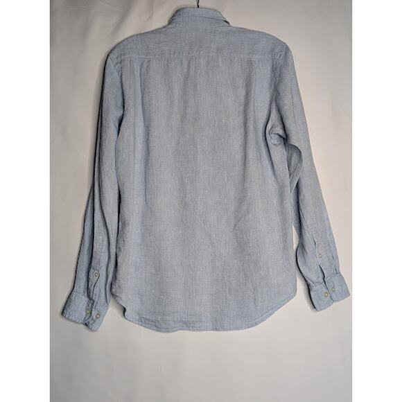GU Mens natural 100% Flax Button up long sleeve light blue shirt size small - Picture 5 of 6